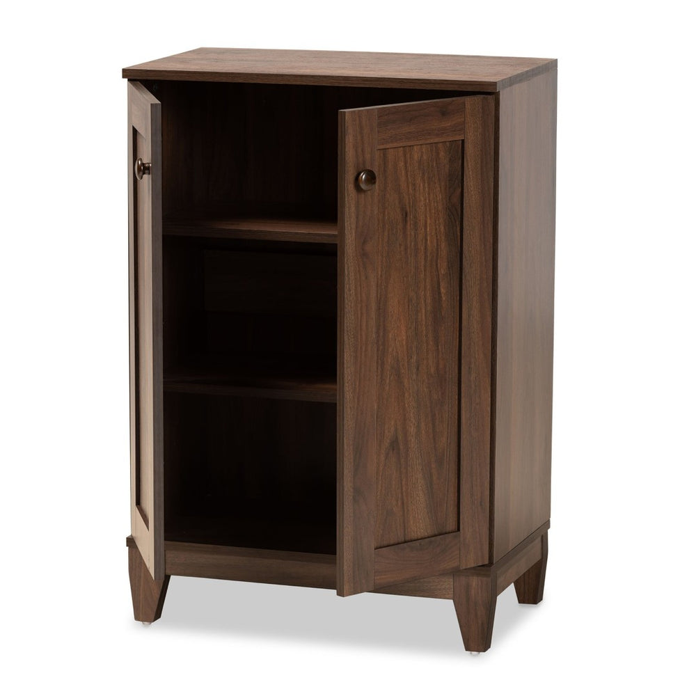 Baxton Studio Baxton Studio Nissa Modern Walnut 2-Door Shoe Storage Cabinet with Adjustable Shelves & Safety Features MPC8017-Walnut-Shoe Cabinet