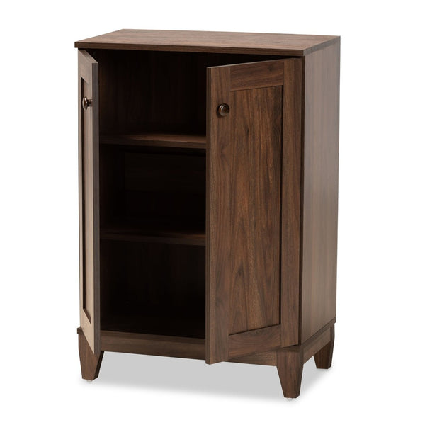 Baxton Studio Baxton Studio Nissa Modern Walnut 2-Door Shoe Storage Cabinet with Adjustable Shelves & Safety Features MPC8017-Walnut-Shoe Cabinet