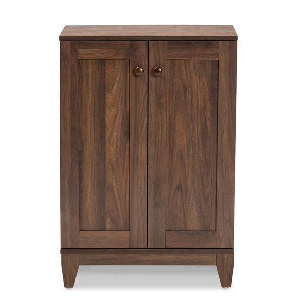 Baxton Studio Baxton Studio Nissa Modern Walnut 2-Door Shoe Storage Cabinet with Adjustable Shelves & Safety Features MPC8017-Walnut-Shoe Cabinet