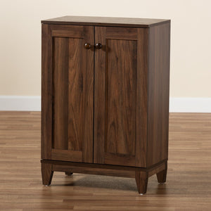 Baxton Studio Baxton Studio Nissa Modern Walnut 2-Door Shoe Storage Cabinet with Adjustable Shelves & Safety Features MPC8017-Walnut-Shoe Cabinet