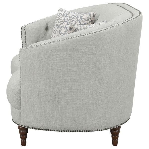 English Elm Veronica Tufted Linen Loveseat with Nailhead Trim and Curved Back for Parlor Style B062P357780
