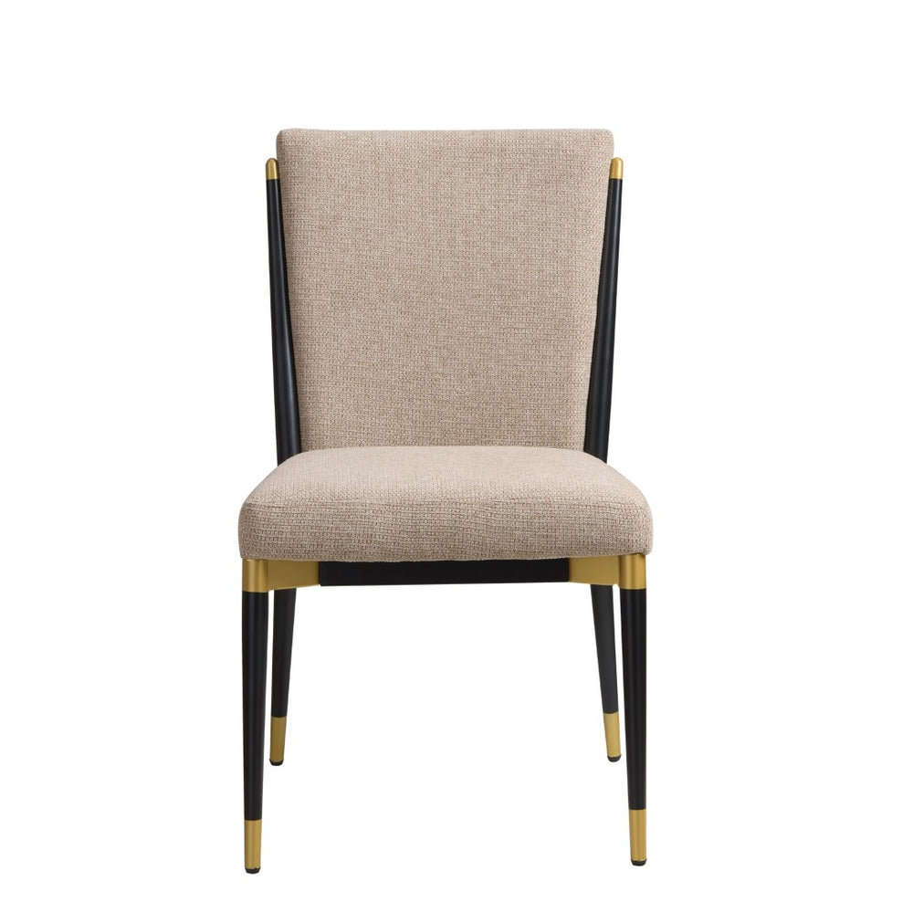 English Elm Armless Dining Chairs Iron Frame Wood Grain Finish Ergonomic Cushioned Seat Set of 2 Black+Brown N771P345829H