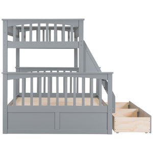 English Elm Twin Convertible Bunk Bed with Built-In Rolling Drawers and Solid Pine/MDF Frame, Space-Saving Durable Design Gray N7090004020E