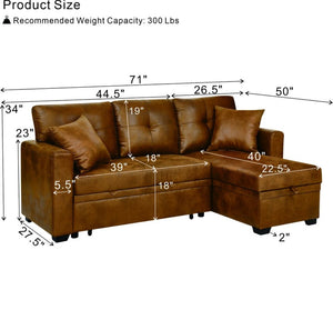 English Elm Sleeper Sectional with Pull Out Bed Storage Chaise Tufted Breathable Fabric Sofa W5568S00044