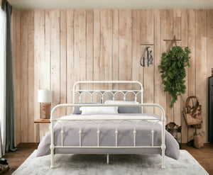English Elm White Spindle Bed with Box Spring Support, Metal Full Size Frame, Classic Elegant Headboard Accent B062P215388