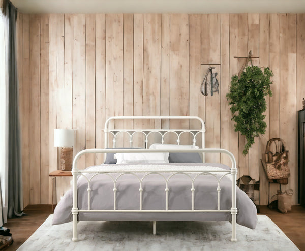 English Elm White Spindle Bed with Box Spring Support, Metal Full Size Frame, Classic Elegant Headboard Accent B062P215388