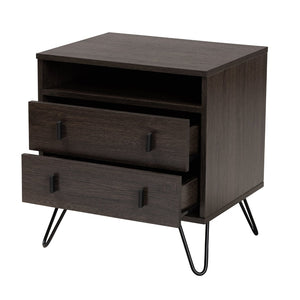 Baxton Studio Baxton Studio Glover Modern 2-Drawer Nightstand with Open Shelf, Dark Brown Wood & Black Metal Legs NS8016-Dark Brown-NS