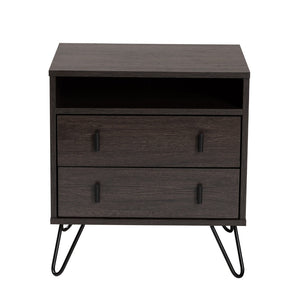 Baxton Studio Baxton Studio Glover Modern 2-Drawer Nightstand with Open Shelf, Dark Brown Wood & Black Metal Legs NS8016-Dark Brown-NS
