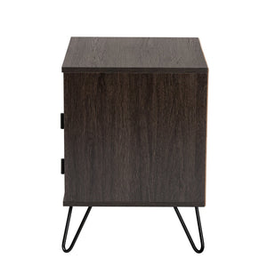 Baxton Studio Baxton Studio Glover Modern 2-Drawer Nightstand with Open Shelf, Dark Brown Wood & Black Metal Legs NS8016-Dark Brown-NS