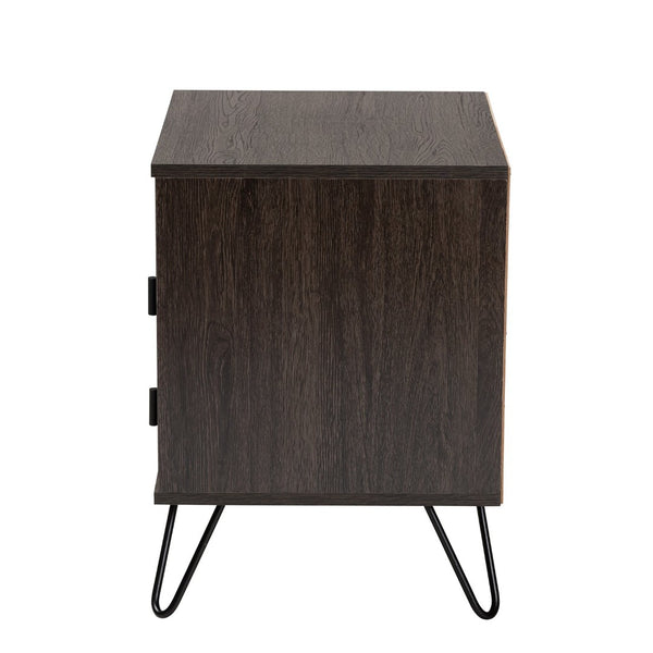 Baxton Studio Baxton Studio Glover Modern 2-Drawer Nightstand with Open Shelf, Dark Brown Wood & Black Metal Legs NS8016-Dark Brown-NS