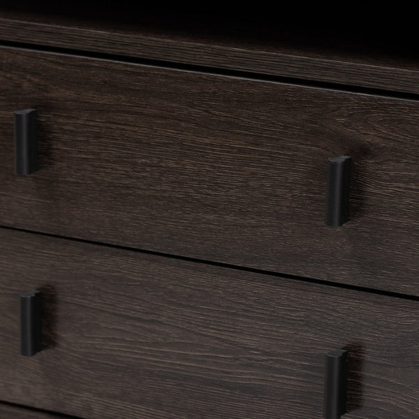 Baxton Studio Baxton Studio Glover Modern 2-Drawer Nightstand with Open Shelf, Dark Brown Wood & Black Metal Legs NS8016-Dark Brown-NS