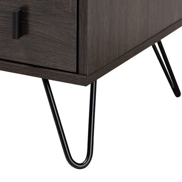 Baxton Studio Baxton Studio Glover Modern 2-Drawer Nightstand with Open Shelf, Dark Brown Wood & Black Metal Legs NS8016-Dark Brown-NS