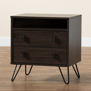 Baxton Studio Baxton Studio Glover Modern 2-Drawer Nightstand with Open Shelf, Dark Brown Wood & Black Metal Legs NS8016-Dark Brown-NS