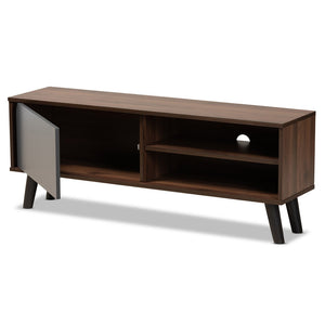 Baxton Studio Baxton Mallory Modern Two-Tone Walnut Brown & Grey TV Stand with Storage & Cable Management Solutions TV8009-Walnut/Grey-TV