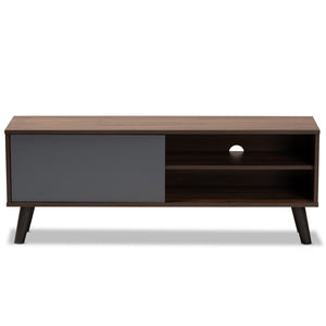 Baxton Studio Baxton Mallory Modern Two-Tone Walnut Brown & Grey TV Stand with Storage & Cable Management Solutions TV8009-Walnut/Grey-TV