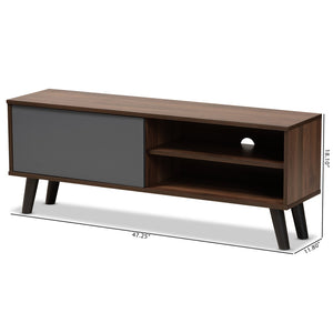 Baxton Studio Baxton Mallory Modern Two-Tone Walnut Brown & Grey TV Stand with Storage & Cable Management Solutions TV8009-Walnut/Grey-TV