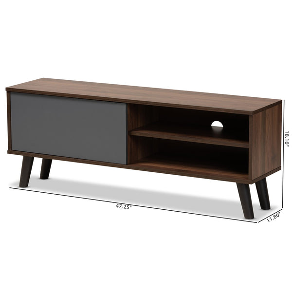 Baxton Studio Baxton Mallory Modern Two-Tone Walnut Brown & Grey TV Stand with Storage & Cable Management Solutions TV8009-Walnut/Grey-TV