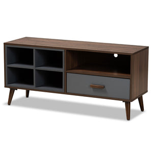 Baxton Studio Baxton Garrick Modern Two-Tone Grey & Walnut 1-Drawer TV Stand - Stylish Storage & Cable Management! TV8018-Walnut/Grey-TV