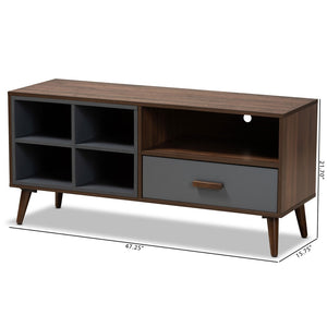 Baxton Studio Baxton Garrick Modern Two-Tone Grey & Walnut 1-Drawer TV Stand - Stylish Storage & Cable Management! TV8018-Walnut/Grey-TV