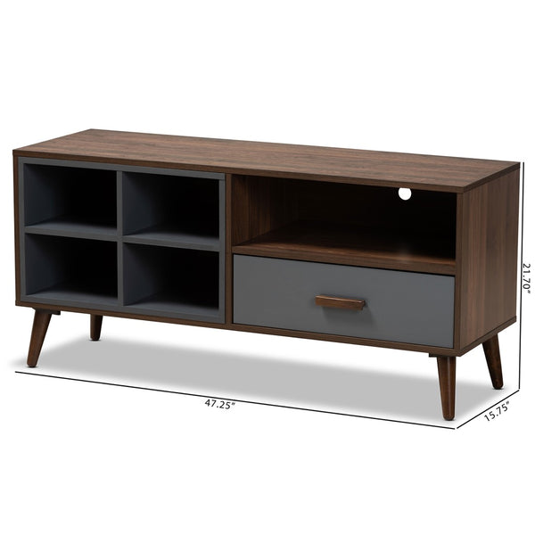 Baxton Studio Baxton Garrick Modern Two-Tone Grey & Walnut 1-Drawer TV Stand - Stylish Storage & Cable Management! TV8018-Walnut/Grey-TV