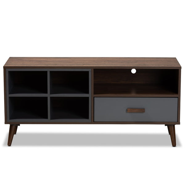 Baxton Studio Baxton Garrick Modern Two-Tone Grey & Walnut 1-Drawer TV Stand - Stylish Storage & Cable Management! TV8018-Walnut/Grey-TV