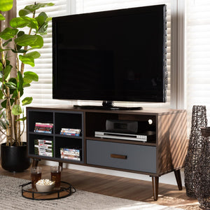 Baxton Studio Baxton Garrick Modern Two-Tone Grey & Walnut 1-Drawer TV Stand - Stylish Storage & Cable Management! TV8018-Walnut/Grey-TV