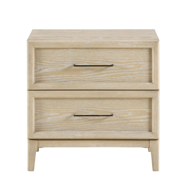 English Elm Contemporary Oak Veneer Two Drawer Nightstand with Smooth Glides for Modern Bedrooms B011P425796