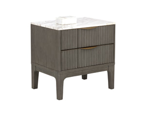Sunpan Keldon Two Drawer Nightstand Marble Top Reeded Rubberwood with Gold Pulls 112312