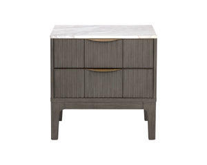Sunpan Keldon Two Drawer Nightstand Marble Top Reeded Rubberwood with Gold Pulls 112312