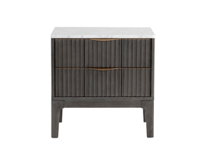 Sunpan Keldon Two Drawer Nightstand Marble Top Reeded Rubberwood with Gold Pulls 112312