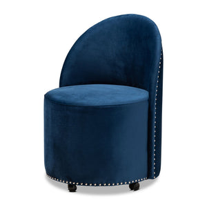 Baxton Studio Baxton Studio Luxe Navy Velvet Rolling Accent Chair – Glamorous Comfort with Silver Studs & Mobility WS-52226-Navy Blue Velvet-CC