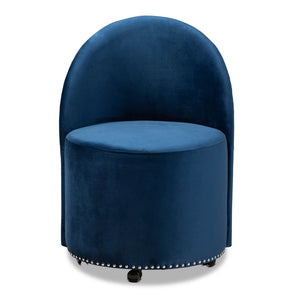 Baxton Studio Baxton Studio Luxe Navy Velvet Rolling Accent Chair – Glamorous Comfort with Silver Studs & Mobility WS-52226-Navy Blue Velvet-CC