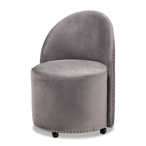 Baxton Studio Baxton Studio Velvet Accent Chair with Silver Studs - Stylish, Comfortable & Mobile Glam Decor WS-52226-Grey Velvet-CC