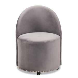 Baxton Studio Baxton Studio Velvet Accent Chair with Silver Studs - Stylish, Comfortable & Mobile Glam Decor WS-52226-Grey Velvet-CC