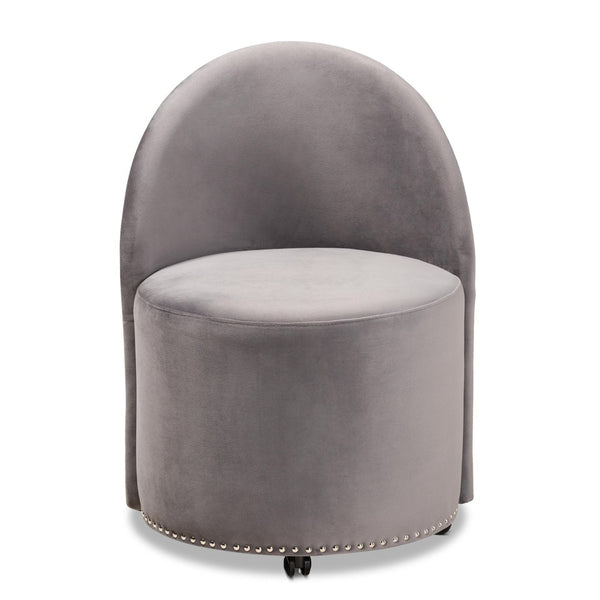 Baxton Studio Baxton Studio Velvet Accent Chair with Silver Studs - Stylish, Comfortable & Mobile Glam Decor WS-52226-Grey Velvet-CC