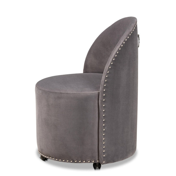 Baxton Studio Baxton Studio Velvet Accent Chair with Silver Studs - Stylish, Comfortable & Mobile Glam Decor WS-52226-Grey Velvet-CC