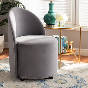 Baxton Studio Baxton Studio Velvet Accent Chair with Silver Studs - Stylish, Comfortable & Mobile Glam Decor WS-52226-Grey Velvet-CC