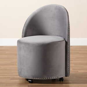 Baxton Studio Baxton Studio Velvet Accent Chair with Silver Studs - Stylish, Comfortable & Mobile Glam Decor WS-52226-Grey Velvet-CC