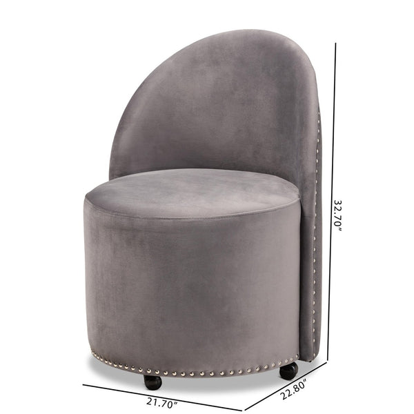 Baxton Studio Baxton Studio Velvet Accent Chair with Silver Studs - Stylish, Comfortable & Mobile Glam Decor WS-52226-Grey Velvet-CC