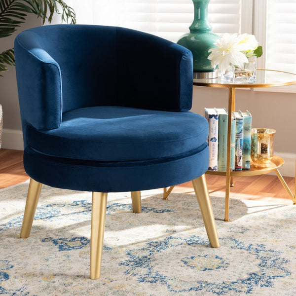 Baxton Studio Baxton Studio Baptiste Luxe Navy Velvet Accent Chair with Gold Legs for Chic Living Room Style WS-14056-Navy Blue Velvet/Gold-CC