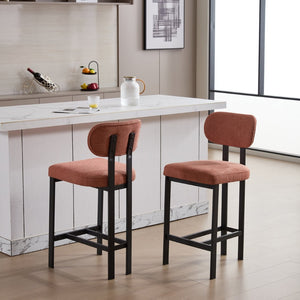 English Elm Bar Stools Set of 2 Upholstered Fabric Seat with Foam Cushion Black Metal Legs Orange W3244P310203