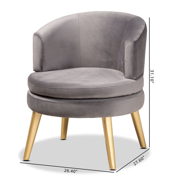 Baxton Studio Baxton Studio Baptiste Luxe Grey Velvet Accent Chair with Gold Legs - Glam Comfort for Any Space WS-14056-Grey Velvet/Gold-CC