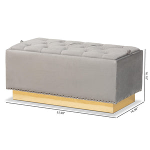 Baxton Studio Baxton Studio Powell Luxurious Velvet Storage Ottoman with Gold Leather Base and Tufted Design Grey WS-2019-Grey Velvet/Gold-Otto
