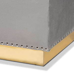 Baxton Studio Baxton Studio Powell Luxurious Velvet Storage Ottoman with Gold Leather Base and Tufted Design Grey WS-2019-Grey Velvet/Gold-Otto