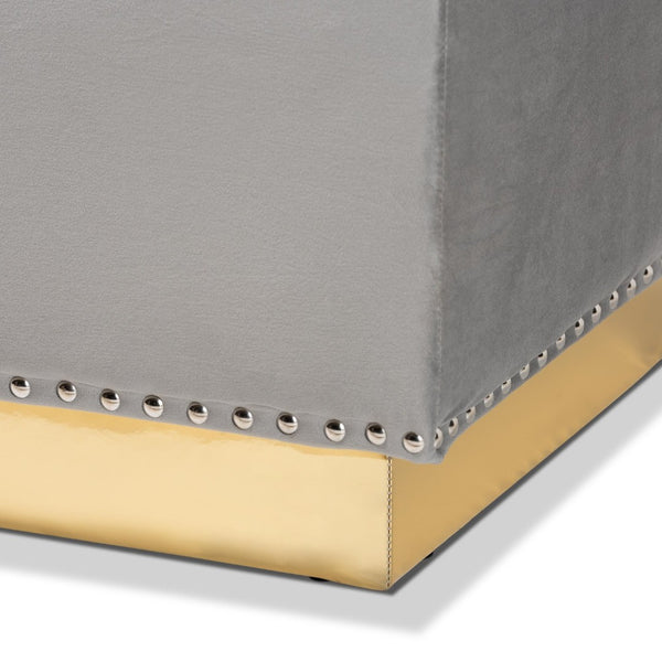 Baxton Studio Baxton Studio Powell Luxurious Velvet Storage Ottoman with Gold Leather Base and Tufted Design Grey WS-2019-Grey Velvet/Gold-Otto