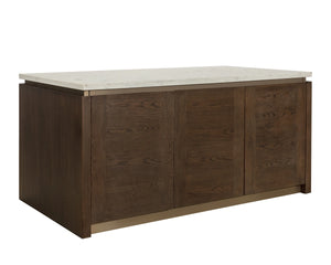 Sunpan Boden Marble Top Kitchen Island with Oak Base Soft Close Drawers and Adjustable Shelves 112361