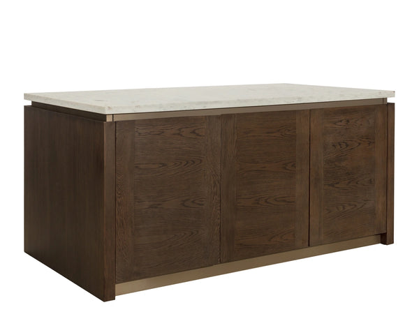 Sunpan Boden Marble Top Kitchen Island with Oak Base Soft Close Drawers and Adjustable Shelves 112361