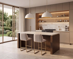Sunpan Boden Marble Top Kitchen Island with Oak Base Soft Close Drawers and Adjustable Shelves 112361