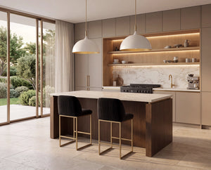 Sunpan Boden Marble Top Kitchen Island with Oak Base Soft Close Drawers and Adjustable Shelves 112361