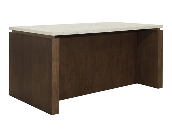 Sunpan Boden Marble Top Kitchen Island with Oak Base Soft Close Drawers and Adjustable Shelves 112361